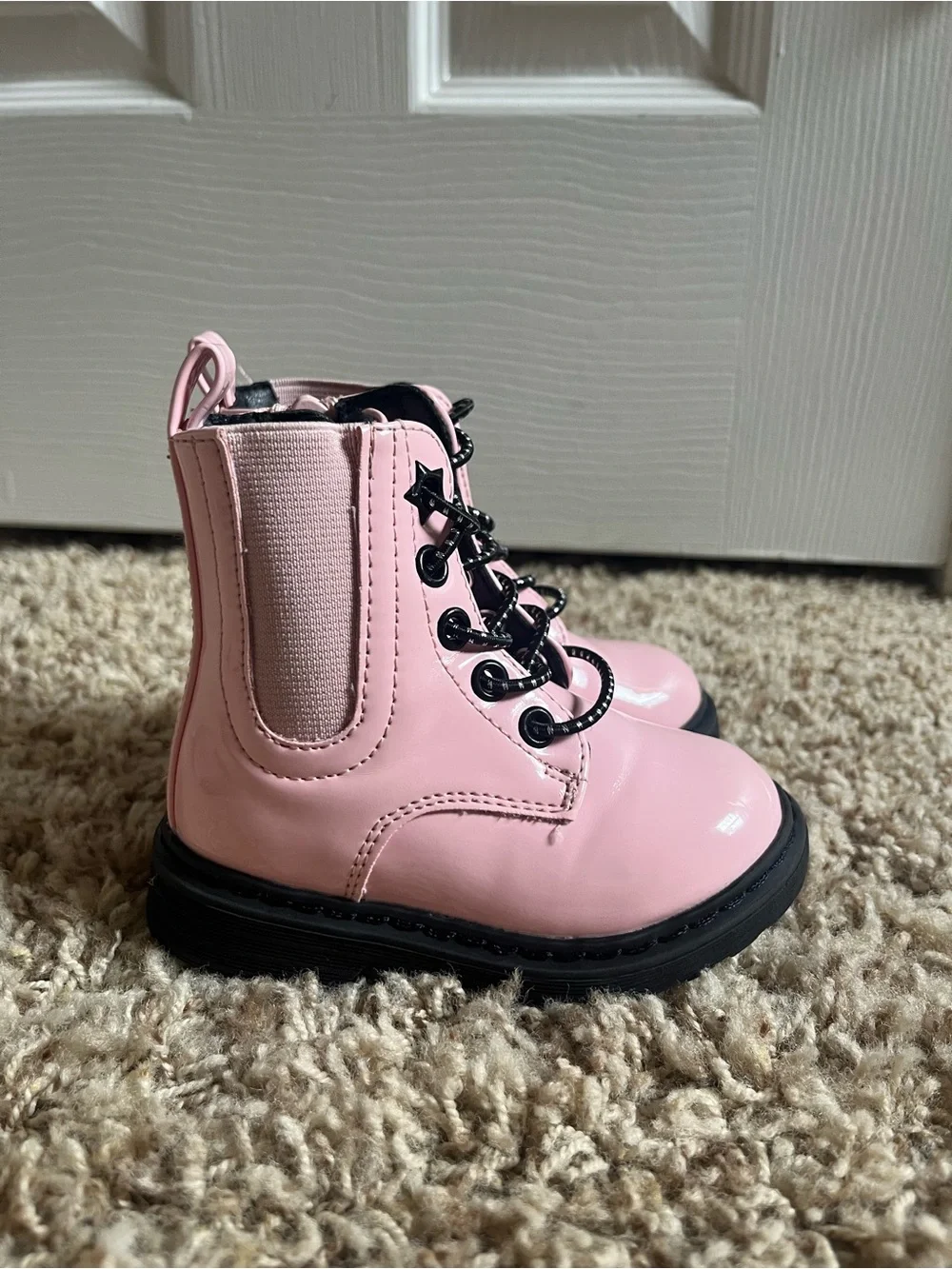 jumping beans Pink Glossy Lace-Up Kids Combat Boots